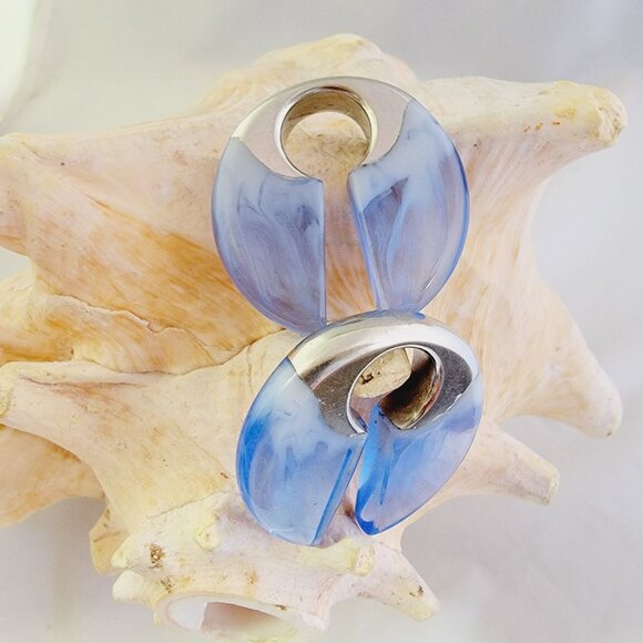 White brass blue epoxy ear weights circular hangers tribal style jewelry light - Picture 6 of 6